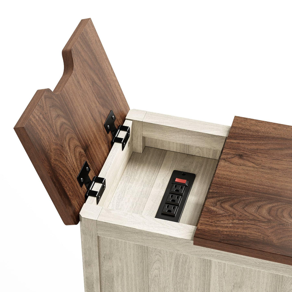 Charging End Table with USB Ports, Wooden Door, Washed Grey M498925
