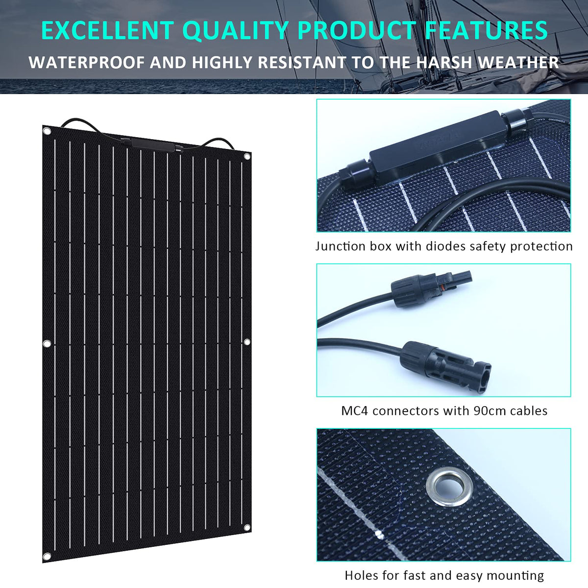 100W 12V ETFE Monocrystalline Flexible Solar Panel Kit 30A PWM C744
