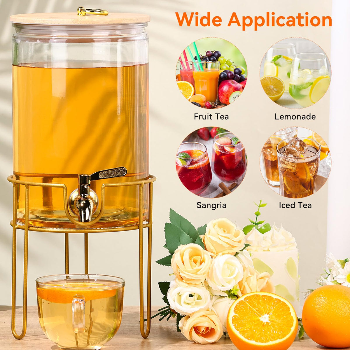 1 Gallon Glass Beverage Dispenser with Spigot, 2 Pack H969