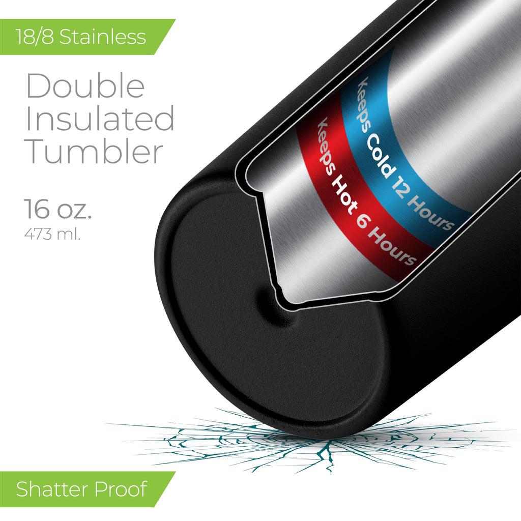 16 oz Stainless Steel Insulated Coffee Tumbler Black R858062
