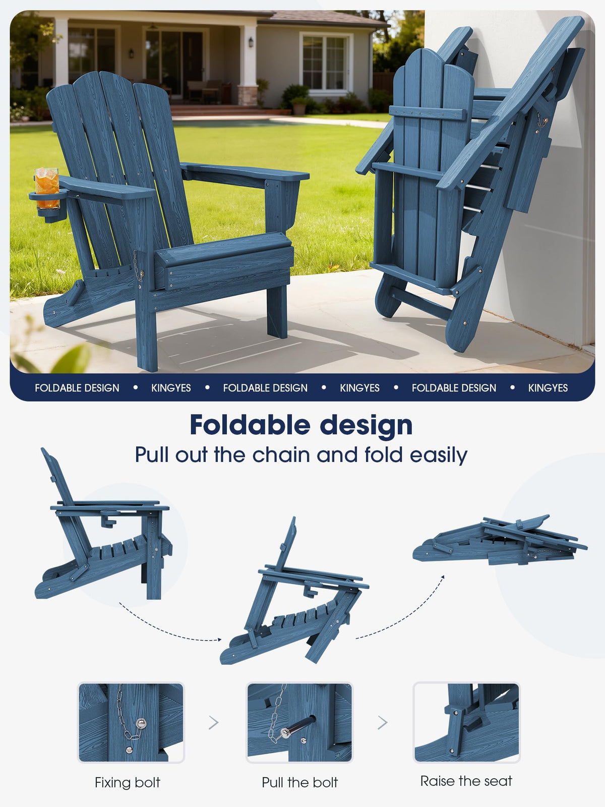 Folding Adirondack Chair Set of 2 with Cup Holder D79314