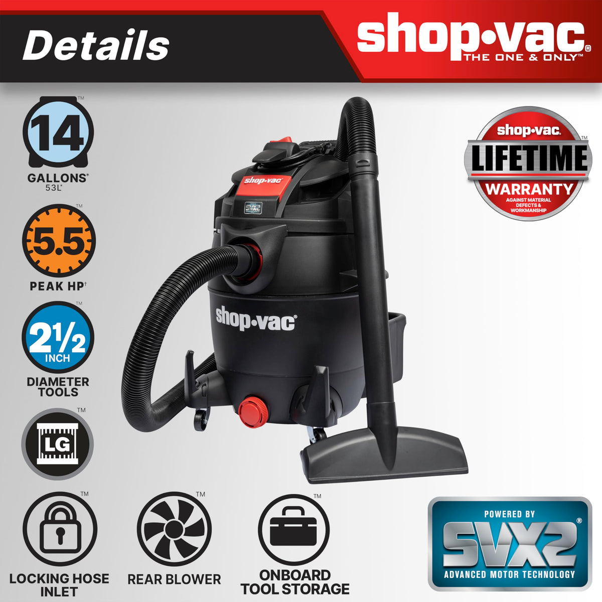 14-Gallon 5.5 Peak HP Wet/Dry Vac with Blower X32924