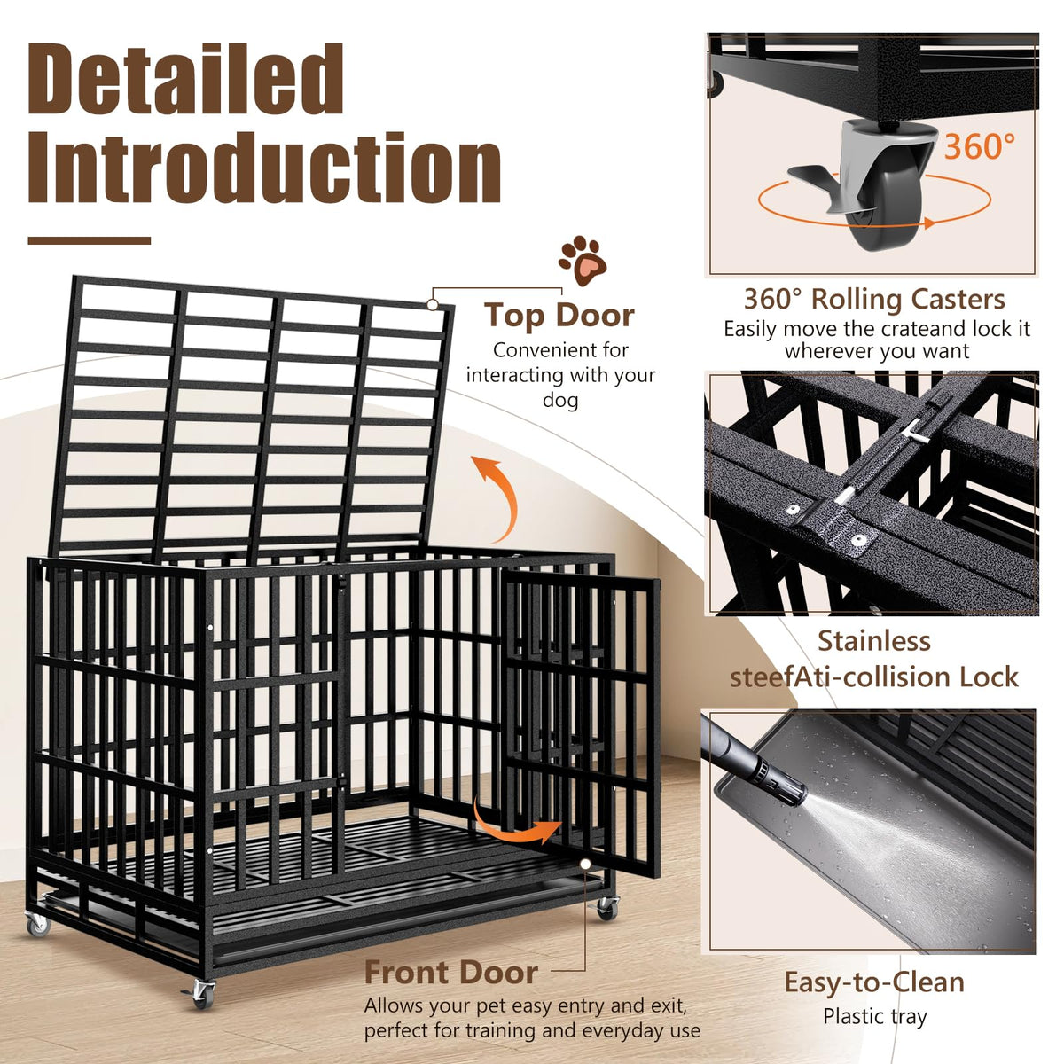48 Inch Heavy Duty Dog Crate Kennel with Wheels N654492