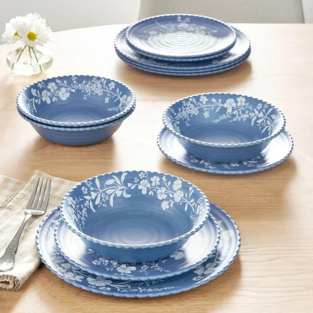 12-Piece Bamboo Melamine Dinnerware Set, Service for 4, Blue W6042