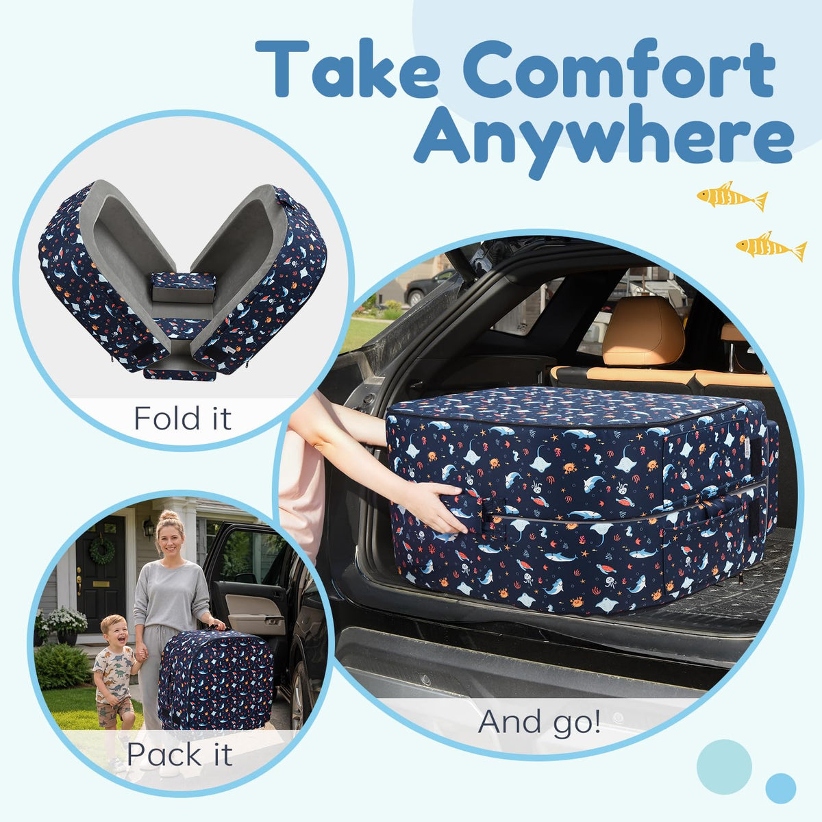 2-in-1 Foldable Toddler Travel Bed with Foam Safety Rails P3367