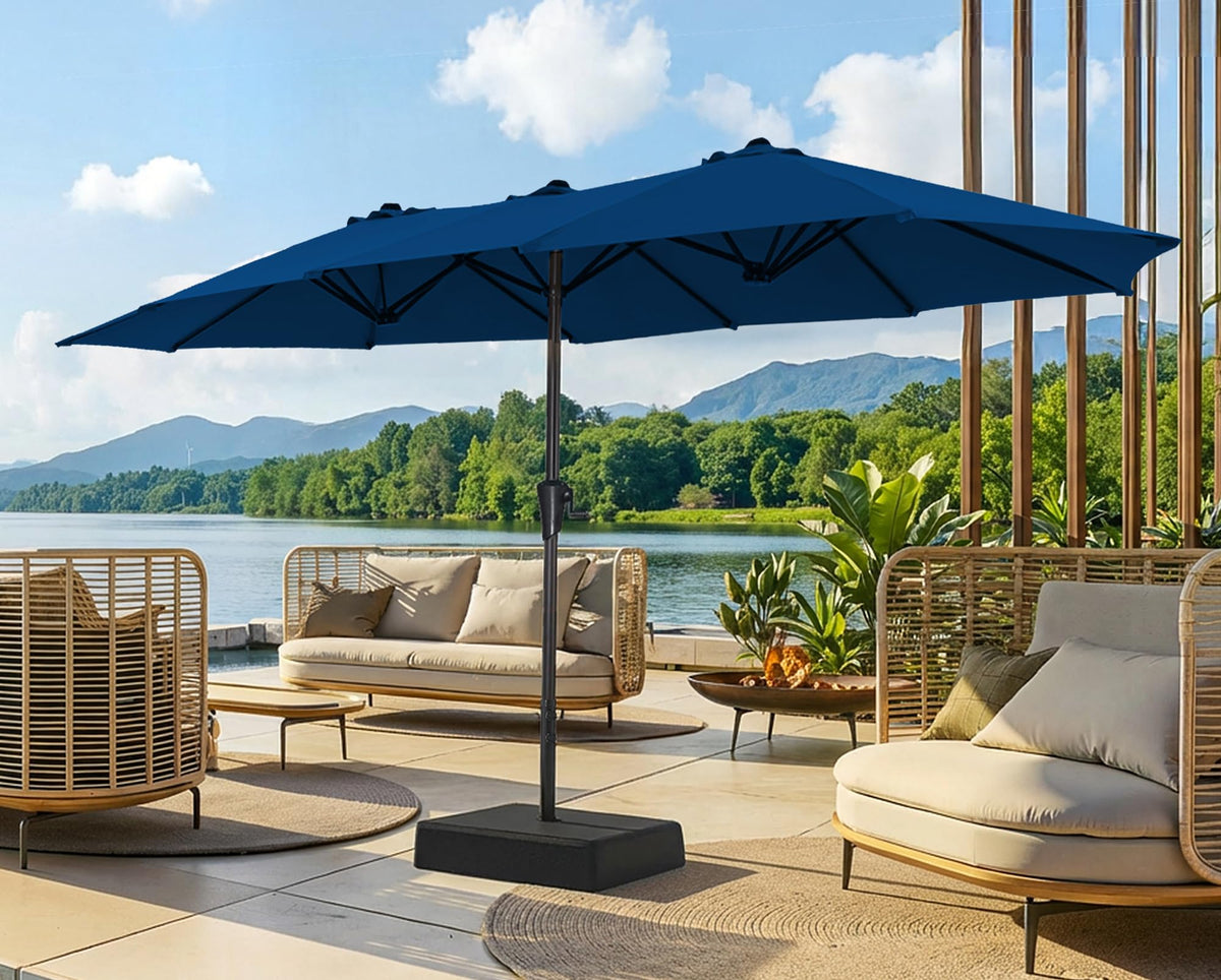13FT Double Sided Navy Blue Patio Umbrella with Base L12787