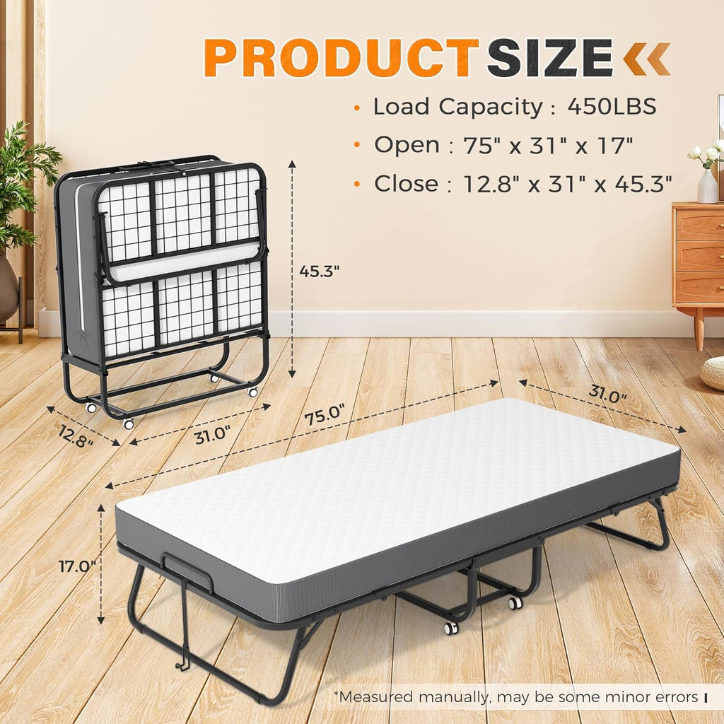 Folding Guest Bed Single Size with 5 Inch Memory Foam Mattress H60791