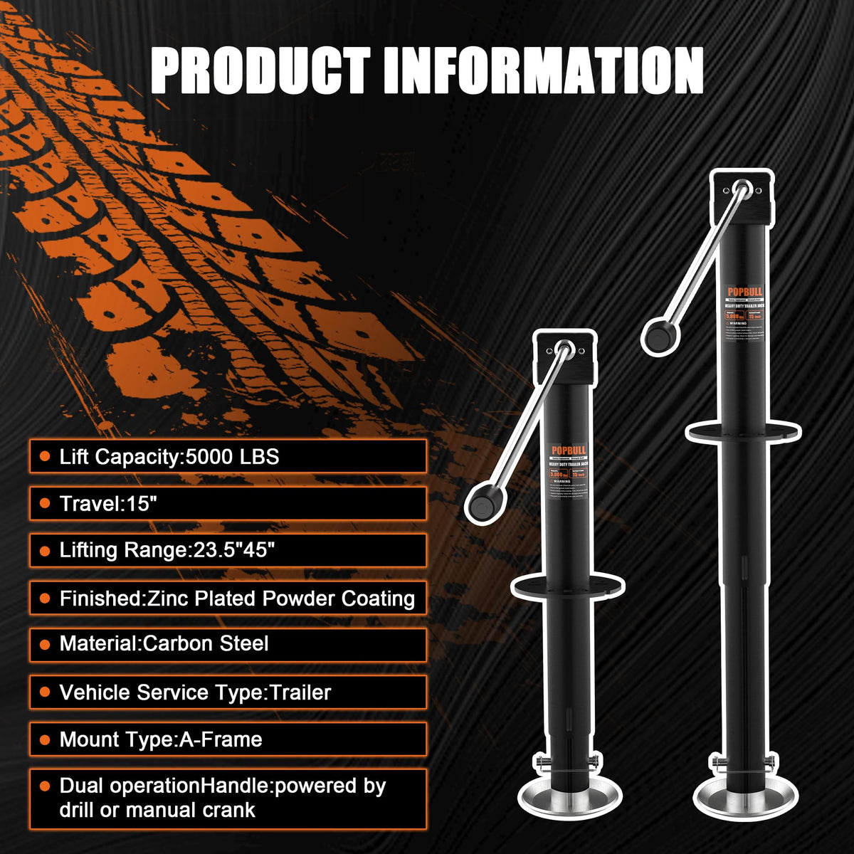 5000lbs A-Frame Trailer Jack with Adjustable Drop Leg G1290