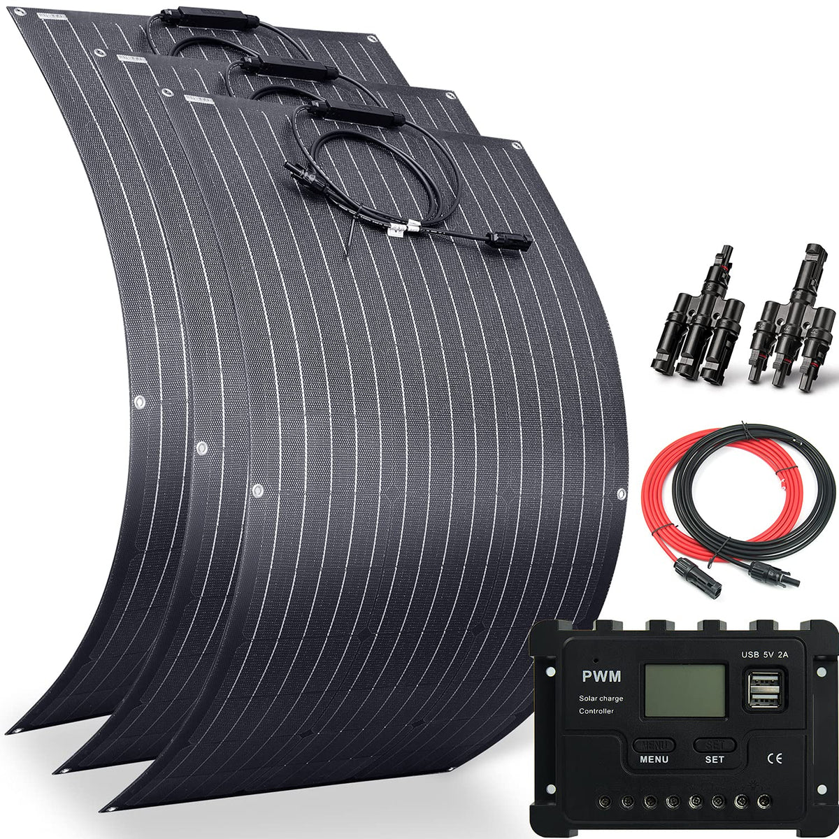100W 12V ETFE Monocrystalline Flexible Solar Panel Kit 30A PWM C744