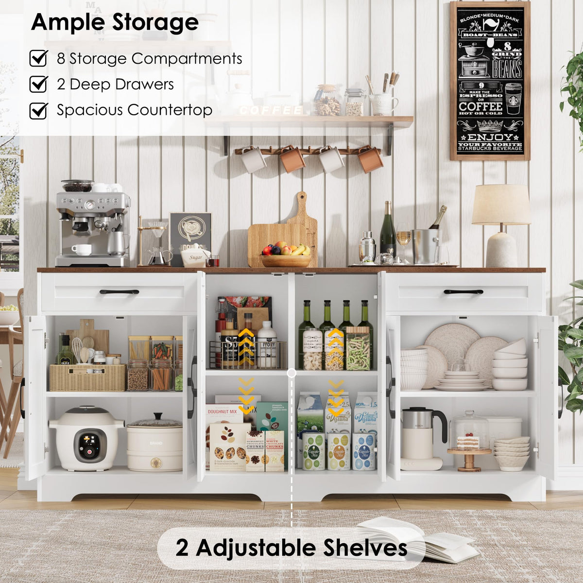 71” Large Kitchen Buffet Cabinet with Adjustable Shelves E9608
