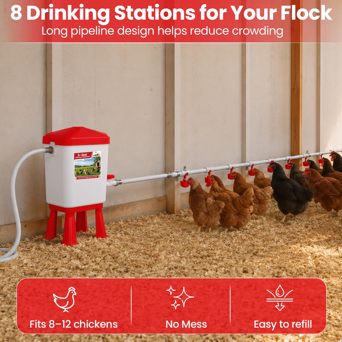 Automatic Chicken Waterer System with 8 Drinking Cups Q97036