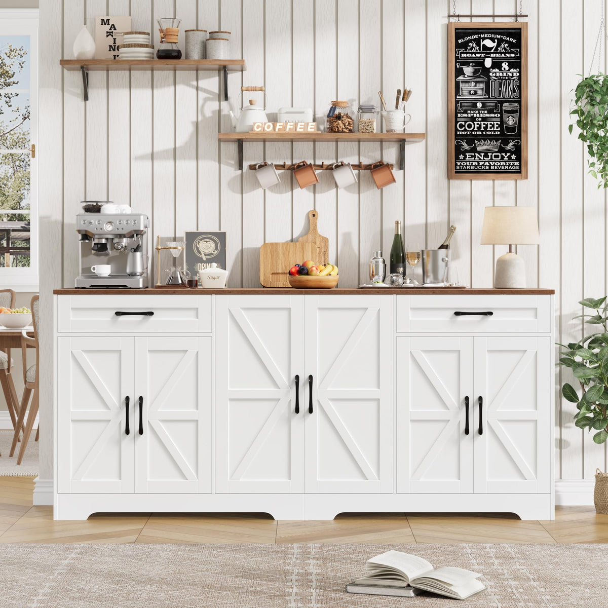 71” Large Kitchen Buffet Cabinet with Adjustable Shelves E9608