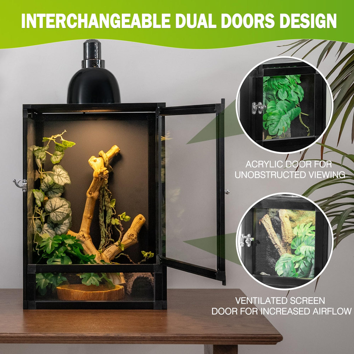 12"x12"x18" PVC Reptile Terrarium with Screen & Acrylic Doors T3807