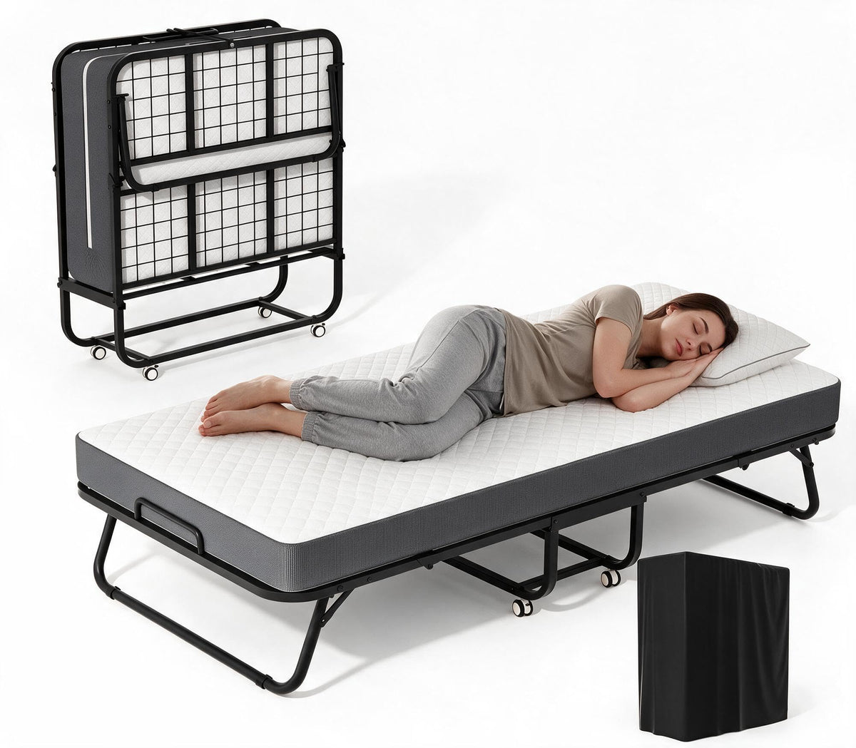 Folding Guest Bed Single Size with 5 Inch Memory Foam Mattress H60791