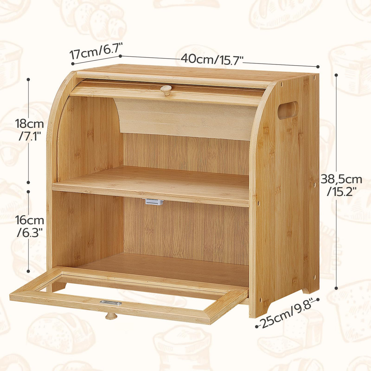 Bamboo 2 Tier Roll-Top Bread Box I877