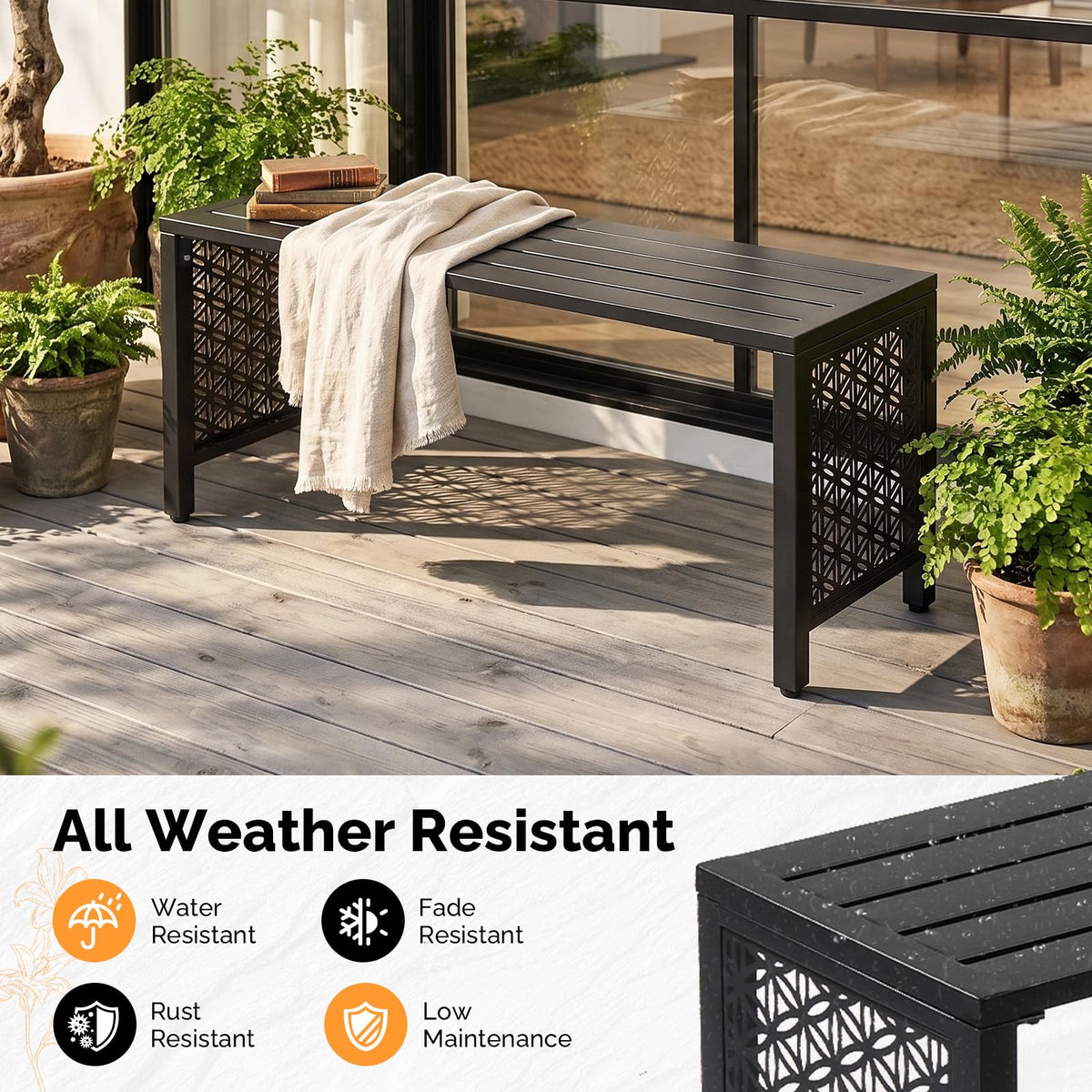 Black Metal Outdoor Bench X734