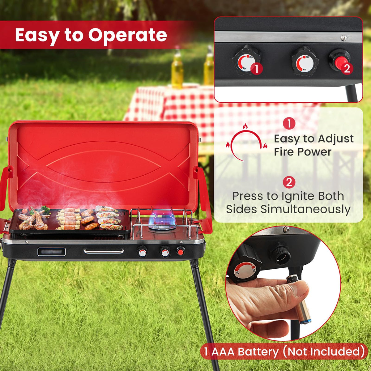 2-Burner Camping Stove with Removable Leg Stand F761366