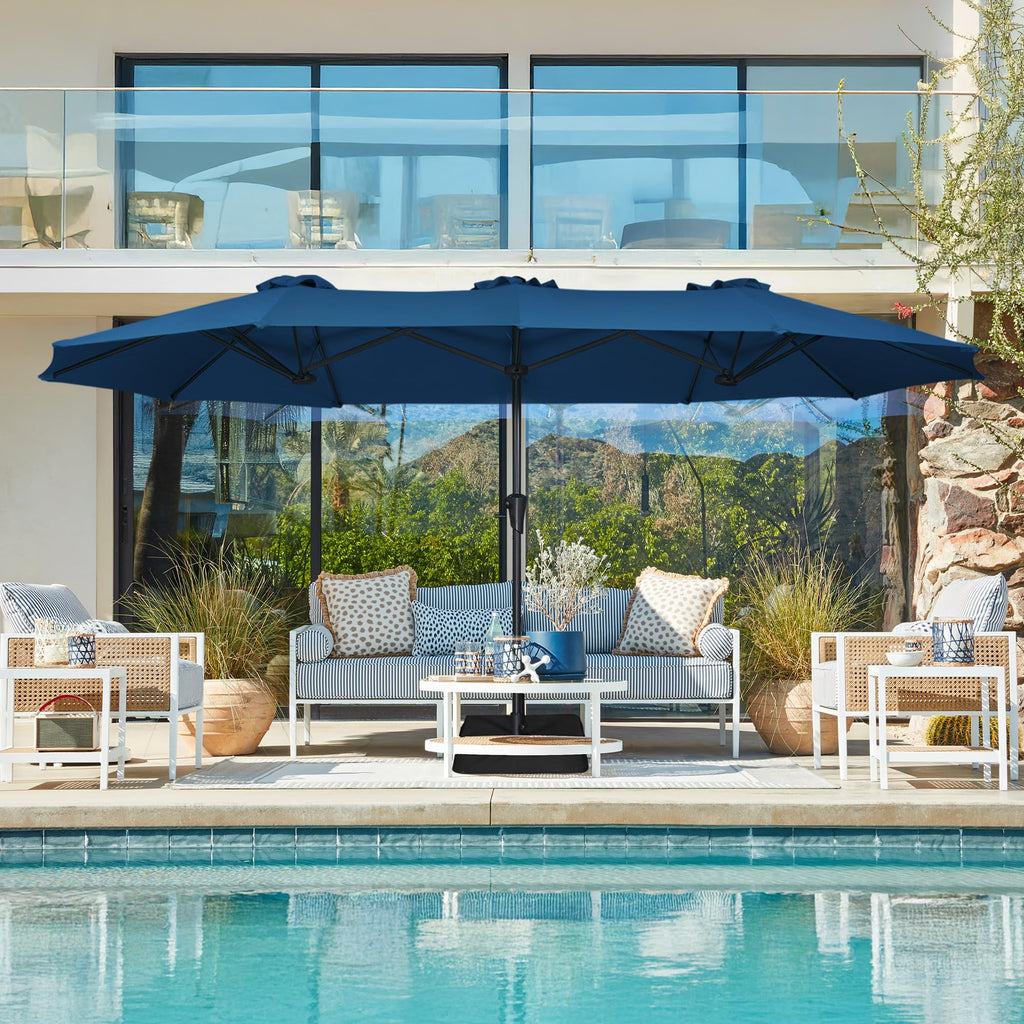 13FT Double Sided Navy Blue Patio Umbrella with Base L12787