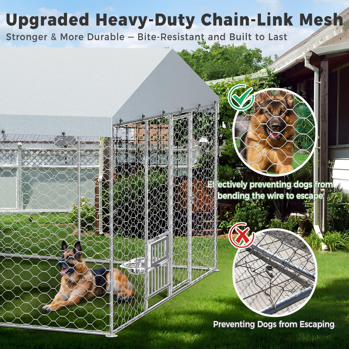 20×10×5.6FT Outdoor Dog Kennel with Bowls T45682