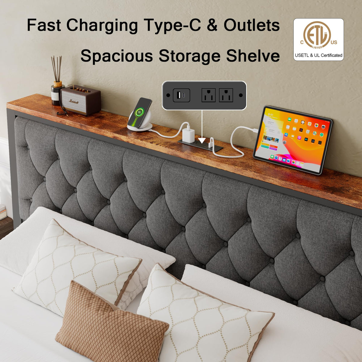 King Size Metal Platform Bed Frame with 2 Storage Drawers Q264