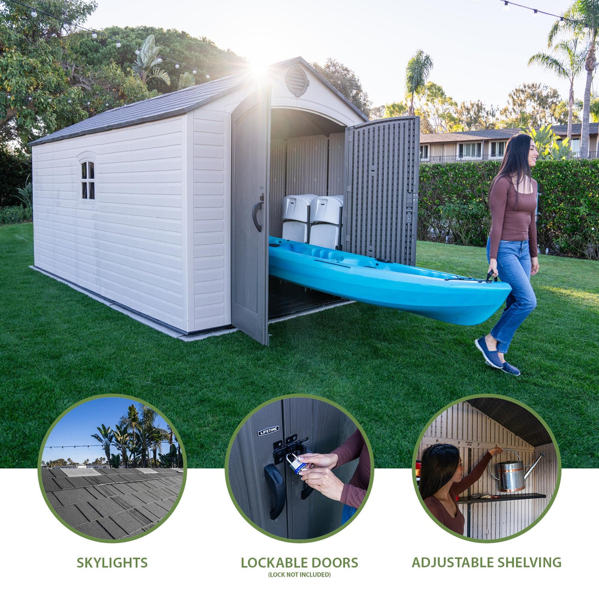 8x15 Ft Desert Sand Resin Outdoor Storage Shed T3294