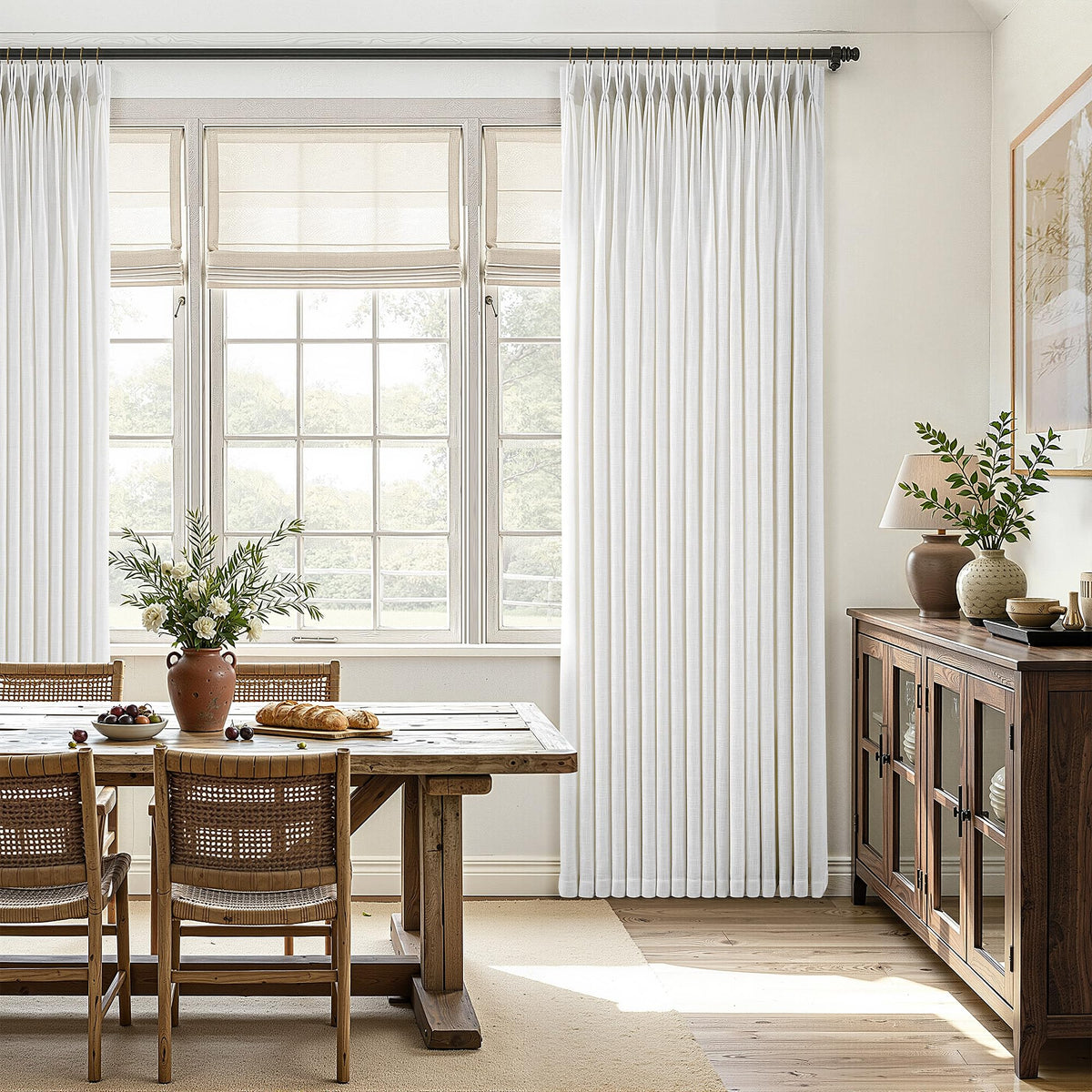 60 Inch Extra Wide Pinch Pleated Linen Curtains 90 Inch Length V6764