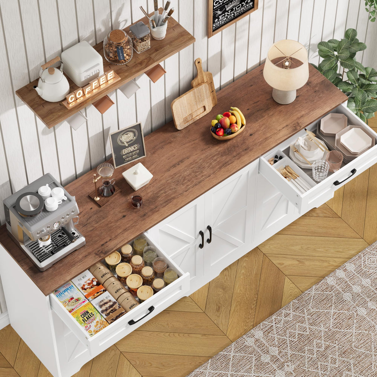 71” Large Kitchen Buffet Cabinet with Adjustable Shelves E9608