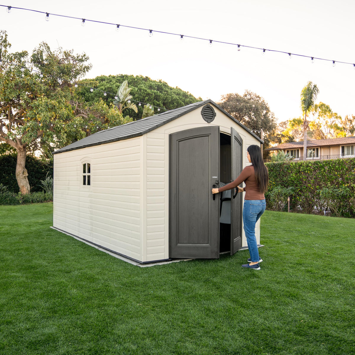 8x15 Ft Desert Sand Resin Outdoor Storage Shed T3294