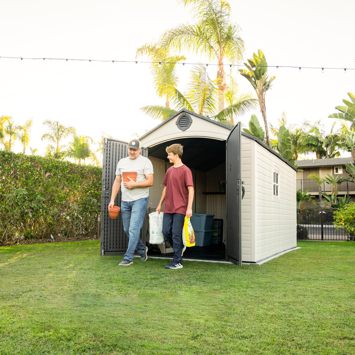 8x15 Ft Desert Sand Resin Outdoor Storage Shed T3294